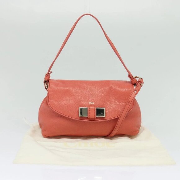 Chloe Lily Shoulder Bag Leather Pink Gold Auth